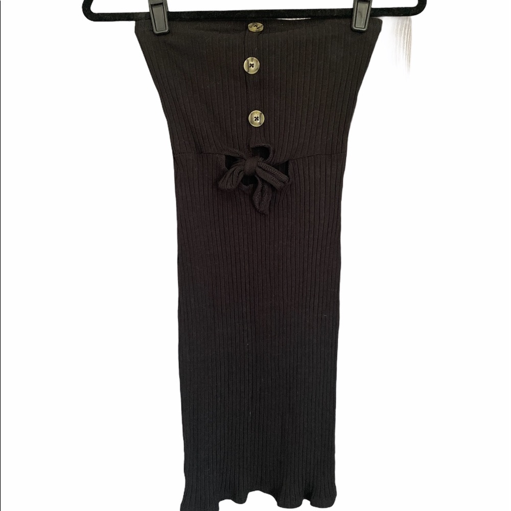 Black Strapless Ribbed Bodycon Dress